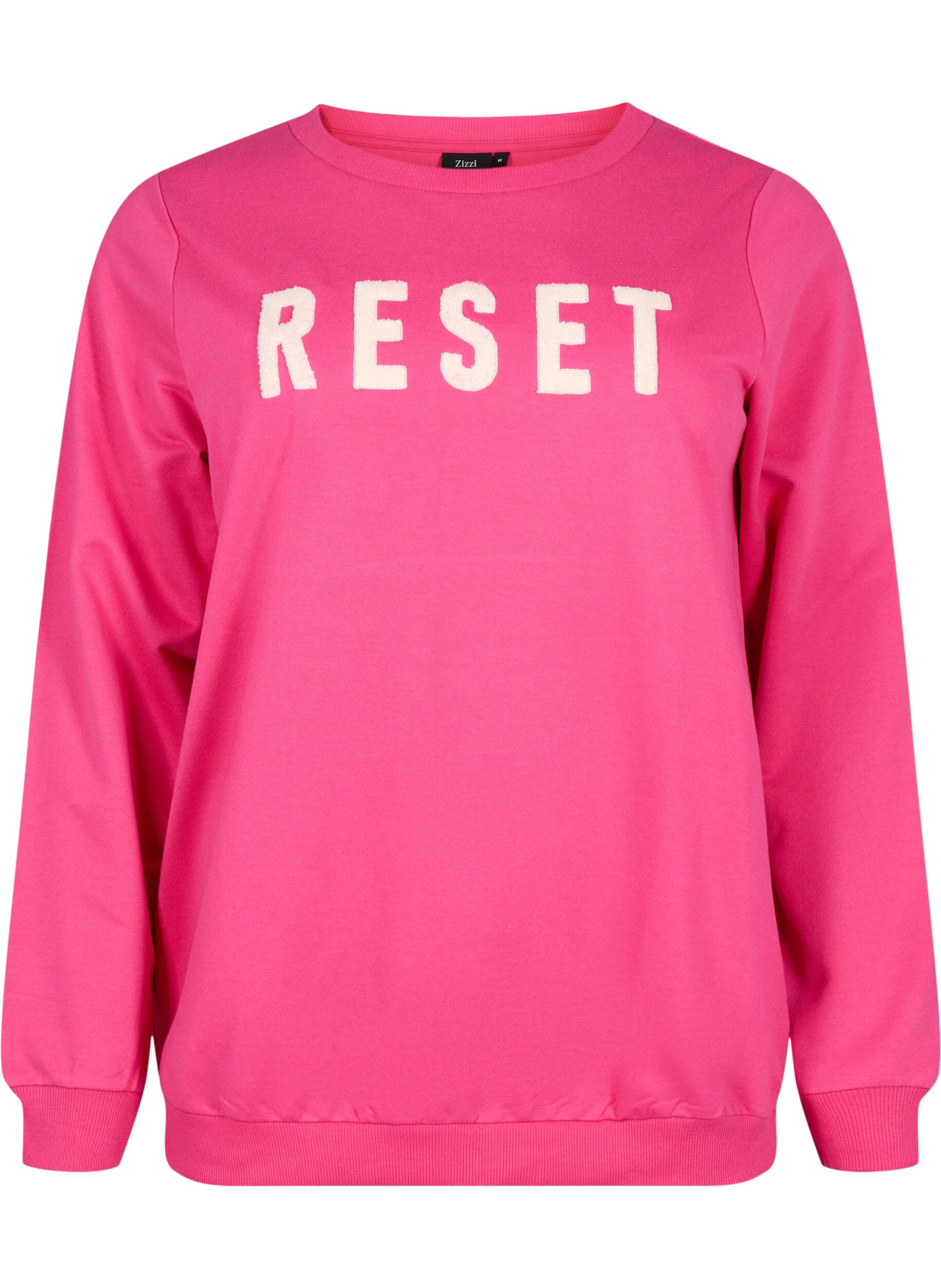 Zizzi Sweatshirt med text, Fuchsia P. W. Reset, Packshot image number 0