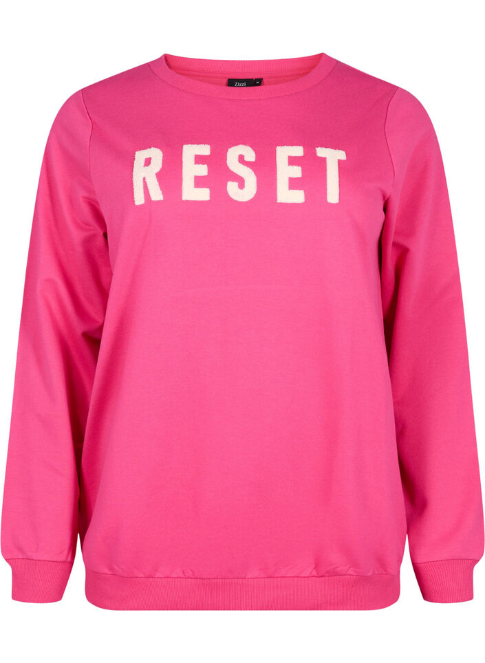 Sweatshirt med text, Fuchsia P. W. Reset, Packshot image number 0