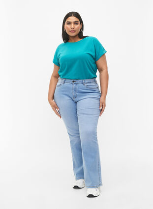 Kortärmad t-shirt i bomullsmix, Teal Blue, Model image number 2