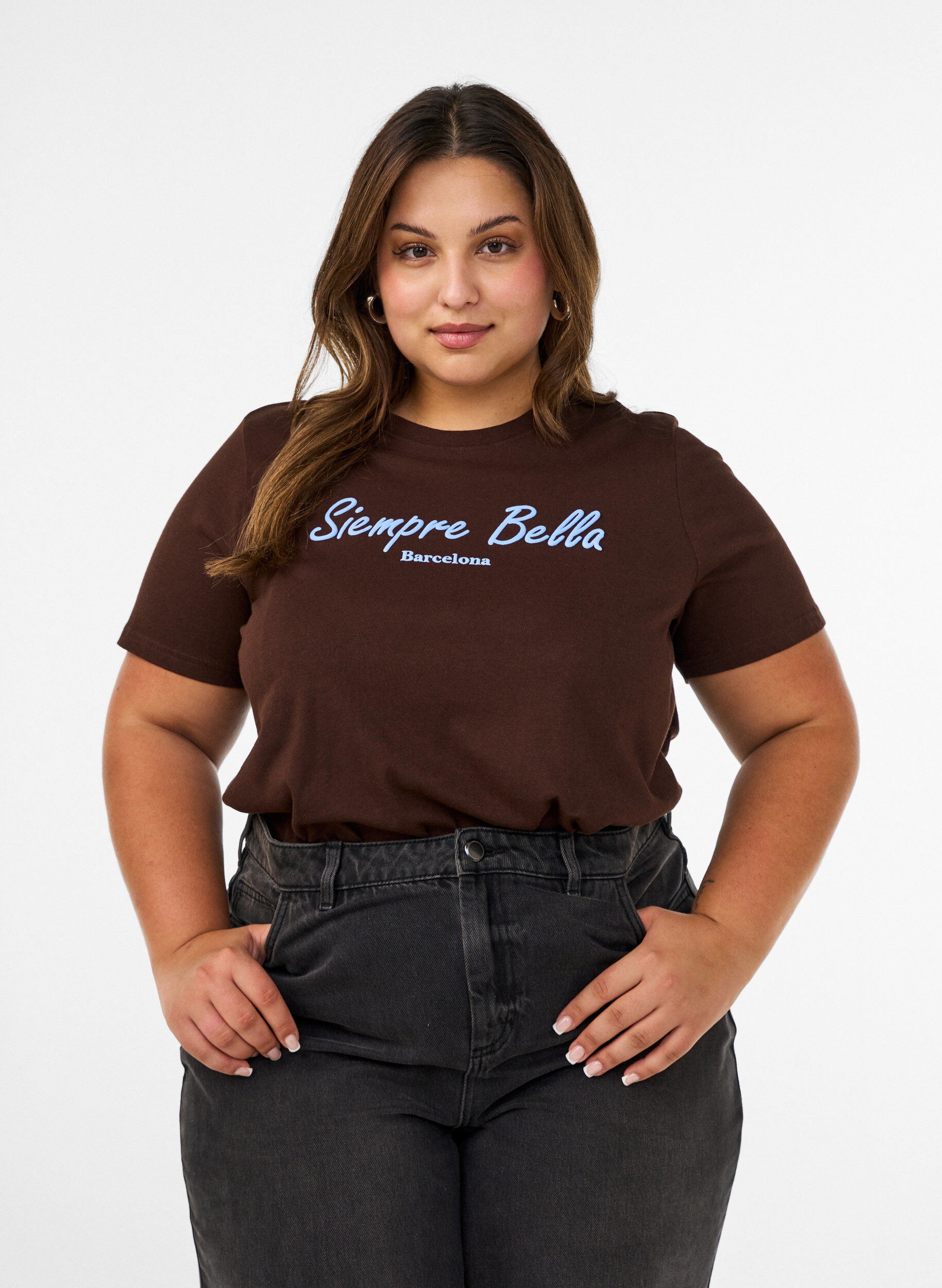 ZizziT-shirt i ekologisk bomull med tryck, Brun, Model image number 0