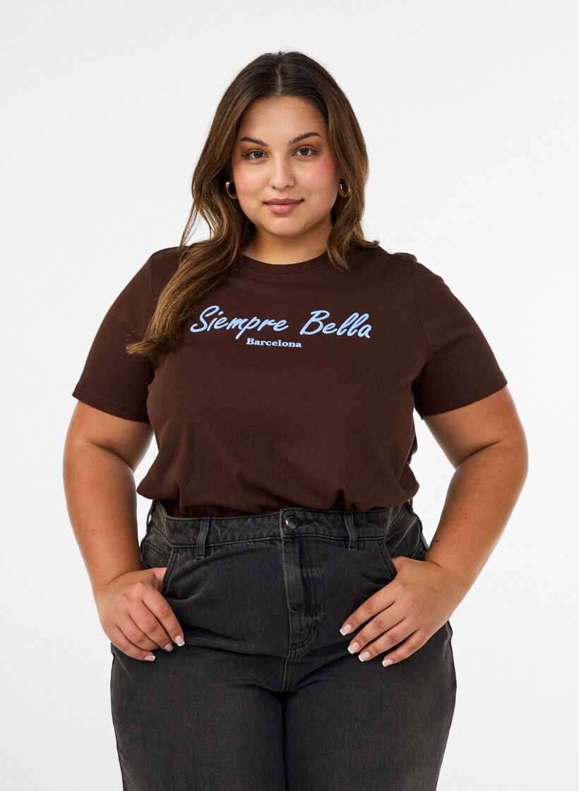 T-shirt i ekologisk bomull med tryck, Brun, Model image number 0