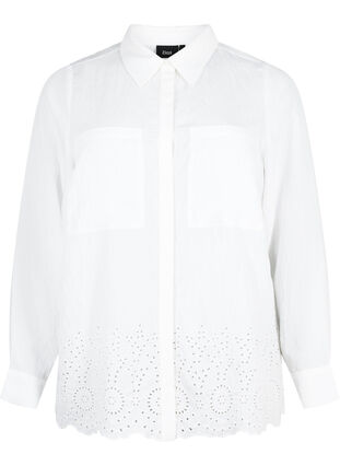 Viskosskjorta med Broderie anglaise, Bright White, Packshot image number 0