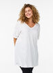 Enfärgad oversize t-shirt med v-hals, Vit, Model image number 0