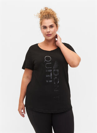  T-shirt till träning med print, Black Don't Quit , Model image number 0