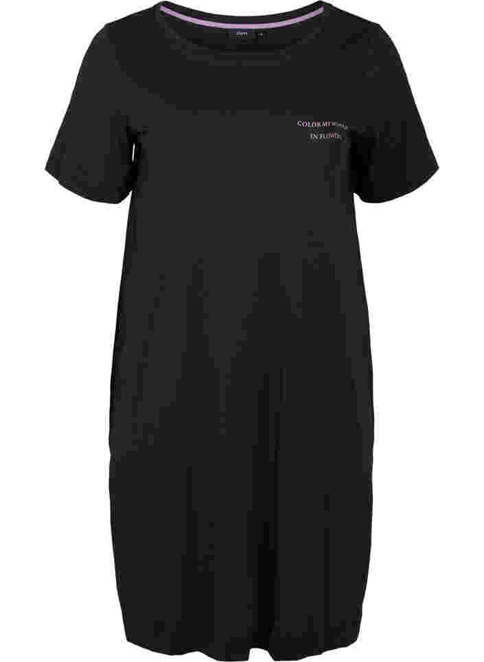 Lång t-shirt av bomull med tryckdetaljer, Black, Packshot image number 0