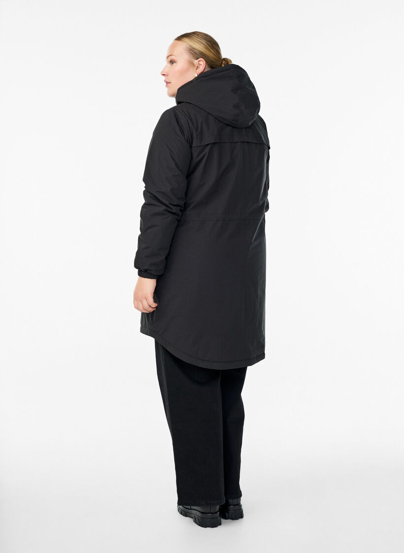 L&auml;tt vadderad parkas med huva, Svart, Model image number 2