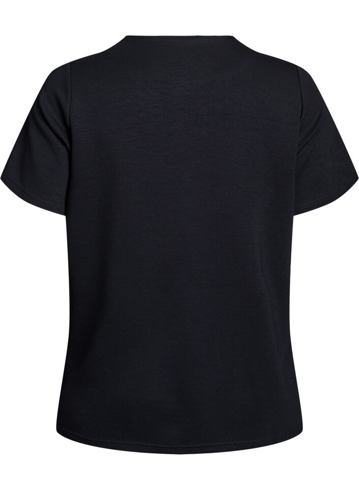 Kortärmad blus med knappdetalj, Svart, Packshot image number 1