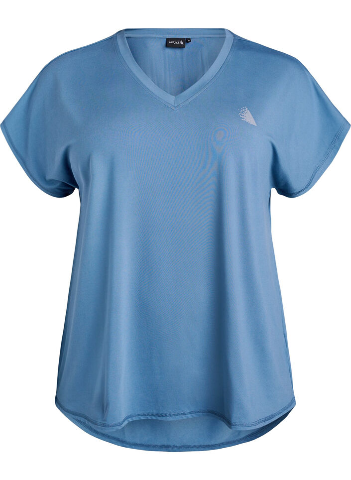Kort&auml;rmad tr&auml;nings-t-shirt med v-ringning, Bl&aring;, Packshot image number 0