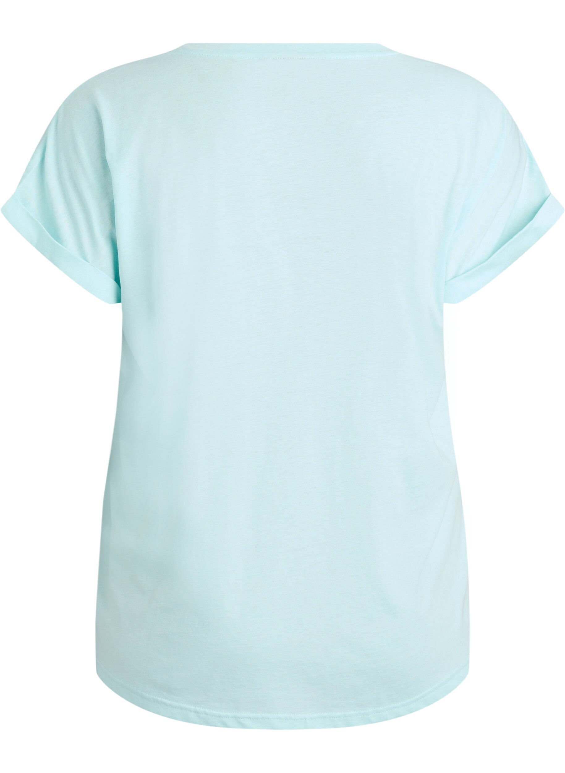 ZizziKort&auml;rmad t-shirt i bomullsmix, Turkos, Packshot image number 1