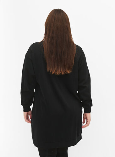 Sweatshirtklänning med broderade detaljer, Black, Model image number 1
