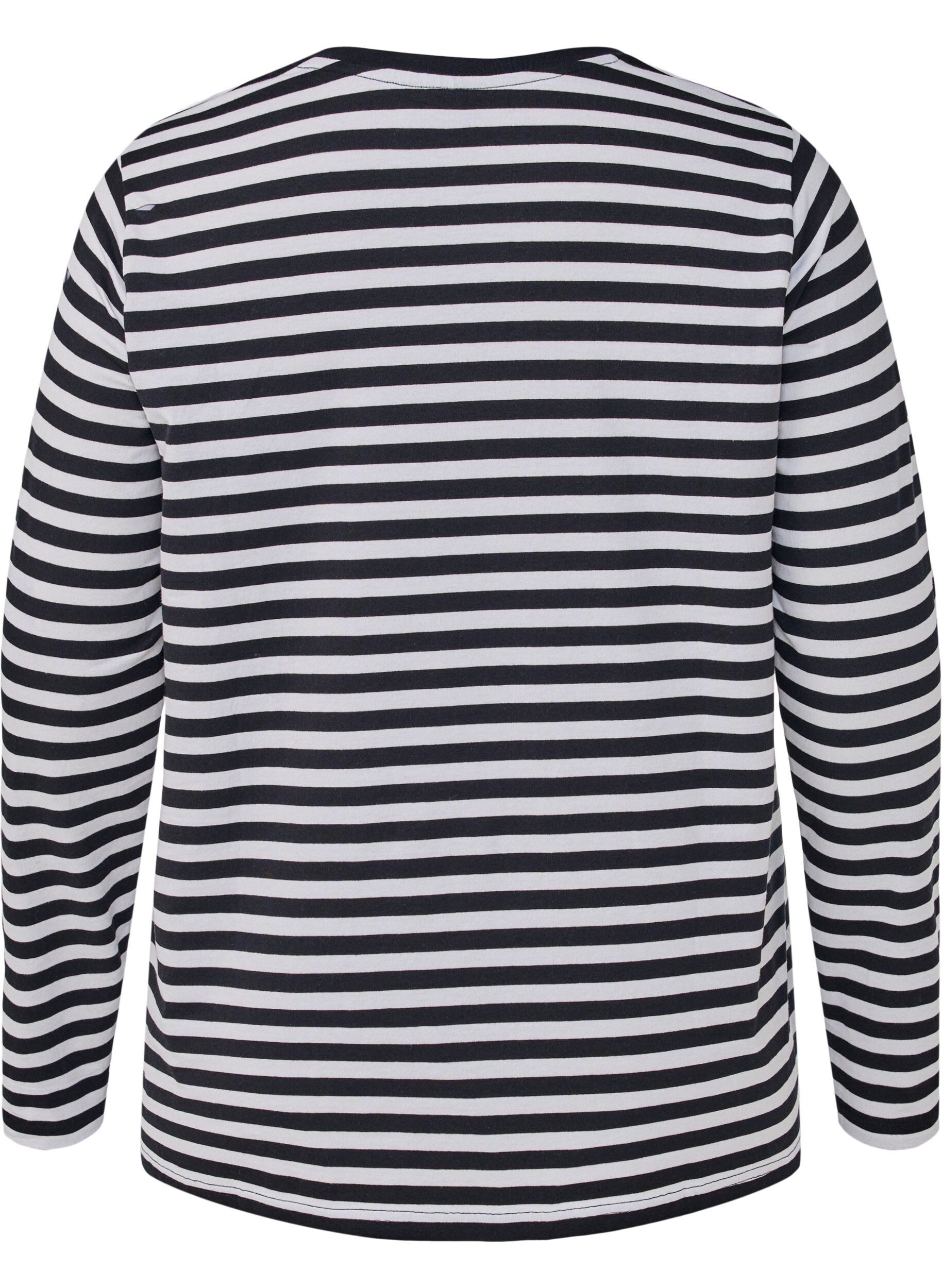 Zizzi Randig blus med motiv, White w.Black Stripe, Packshot image number 1