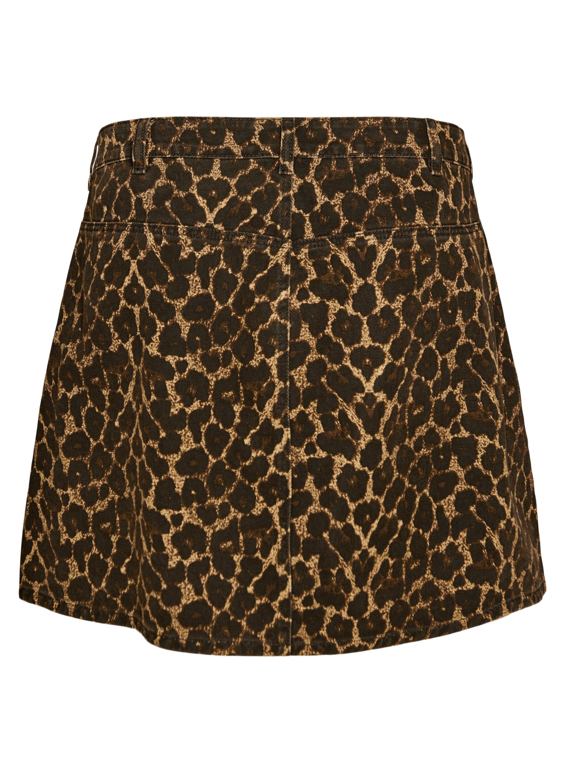 Zizzi A-linjeformad jeanskjol med leopardm&ouml;nster, Brun, Packshot image number 1