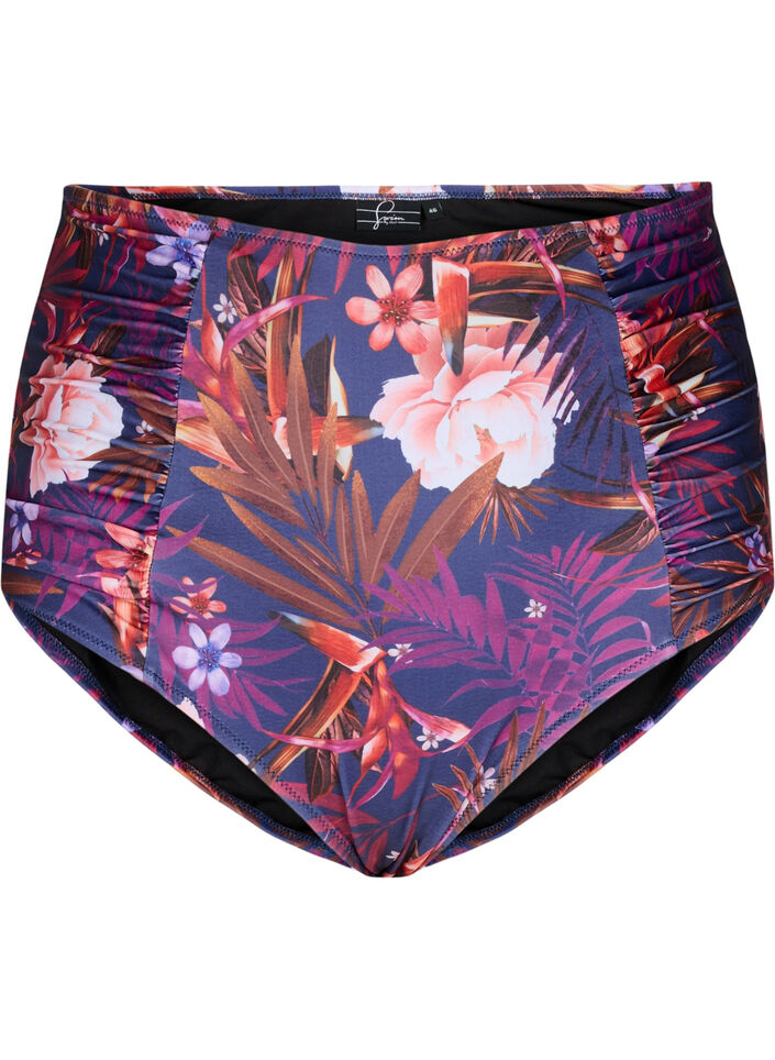Blommig bikiniunderdel med hög midja, Lila, Packshot image number 0