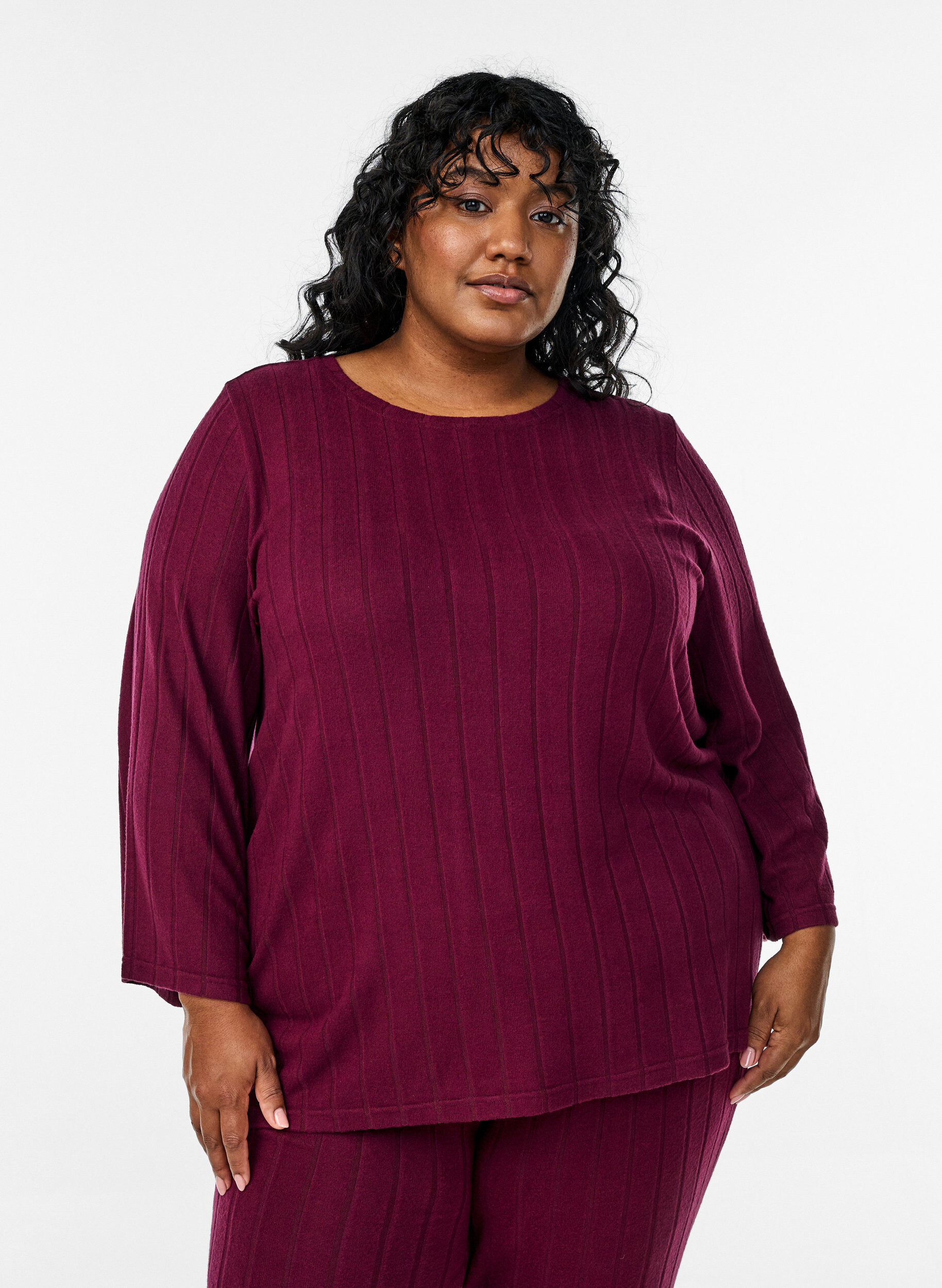 L&ouml;s blus med 3/4-&auml;rmar, M&ouml;rk Bordeaux, Model