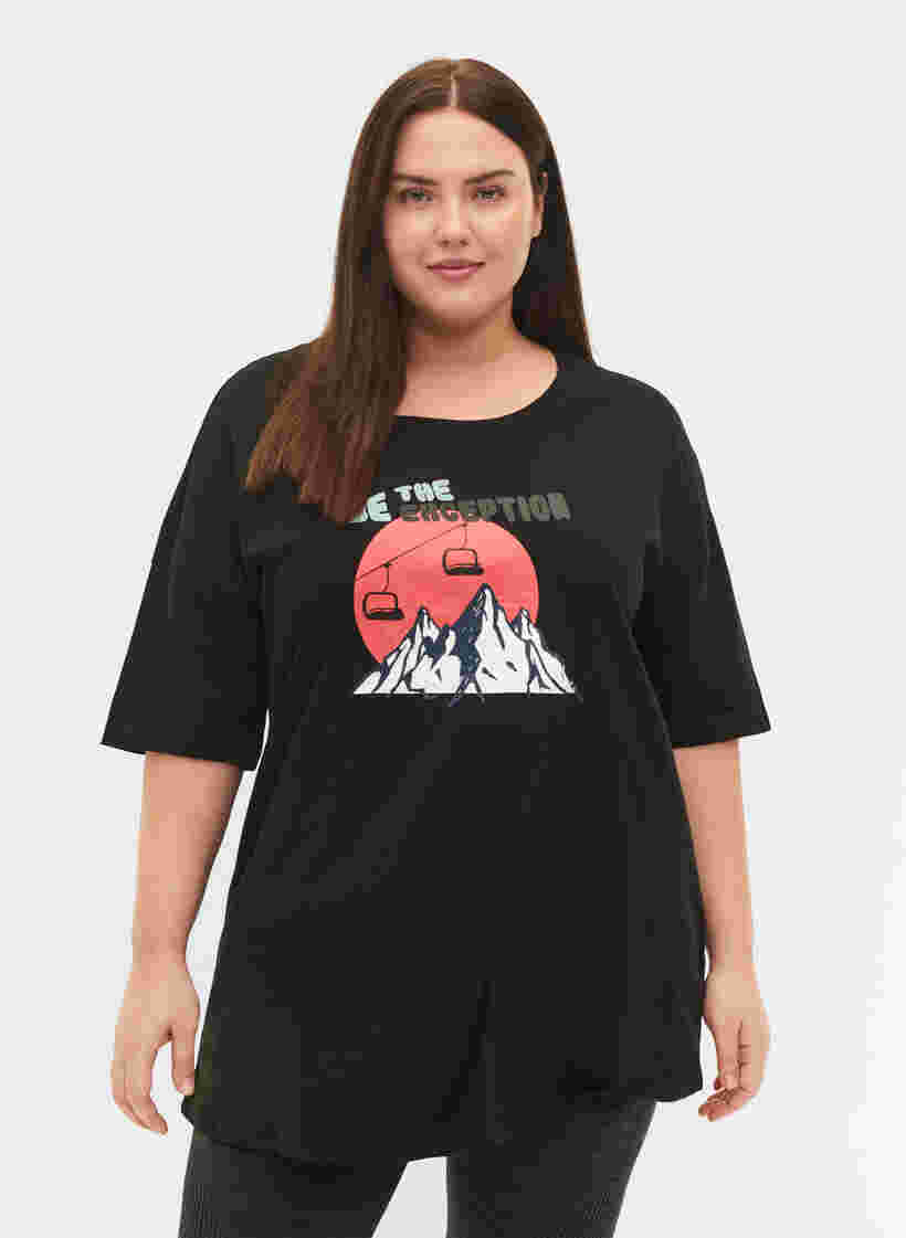T-shirt i bomull med tryck, Black/Dubarry, Model image number 0