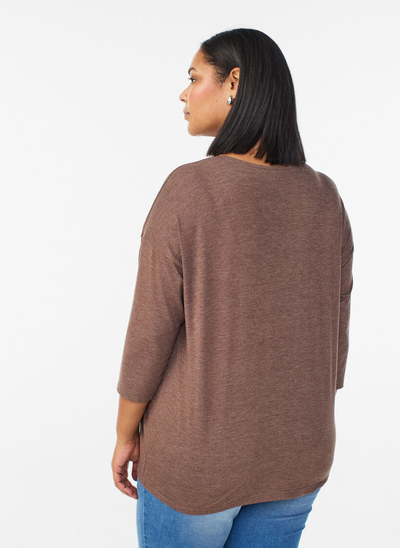 Jerseyblus med 3/4-&auml;rm, Brun, Model image number 2