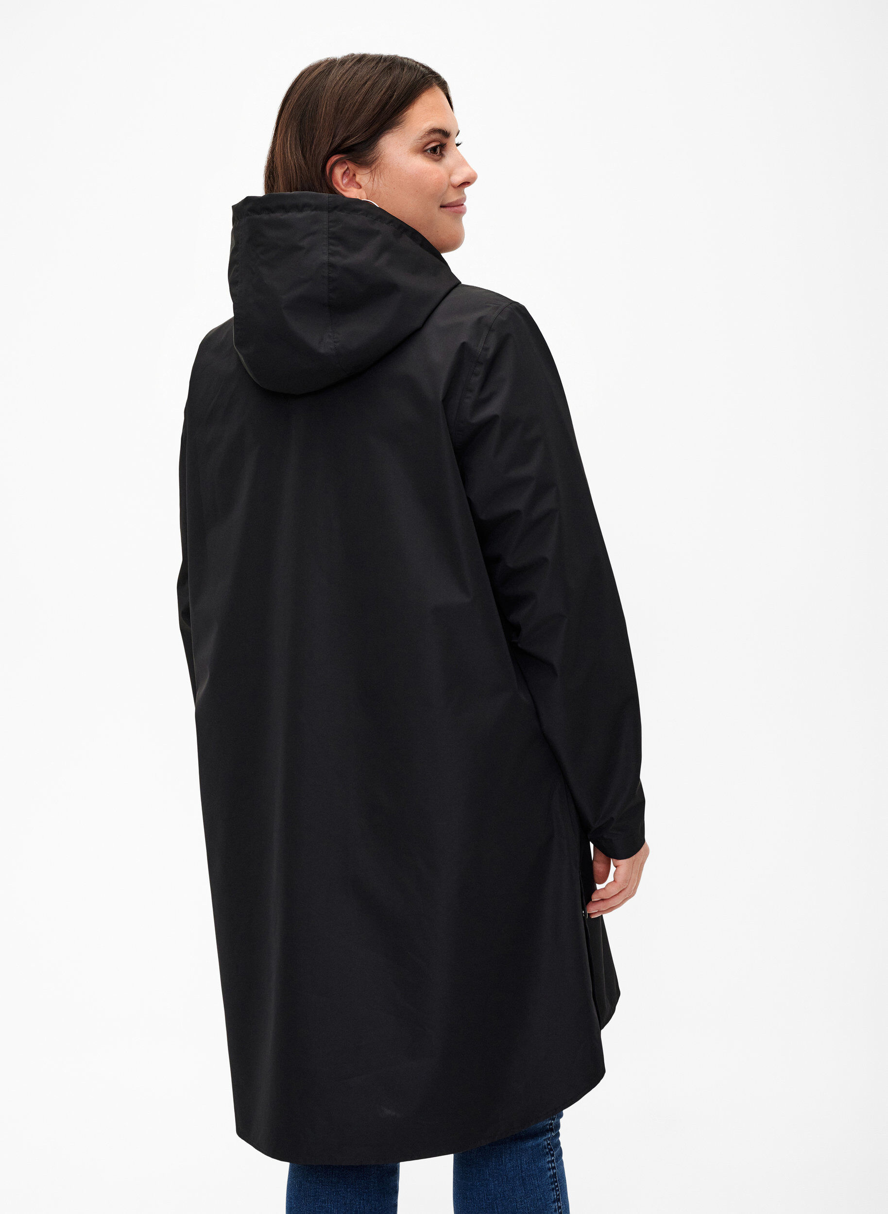 ZizziRegnjacka med fickor och huva, Svart, Model image number 2