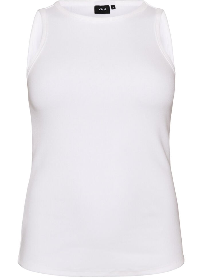 Ribbad topp i bomull med h&ouml;g hals, Vit, Packshot image number 0