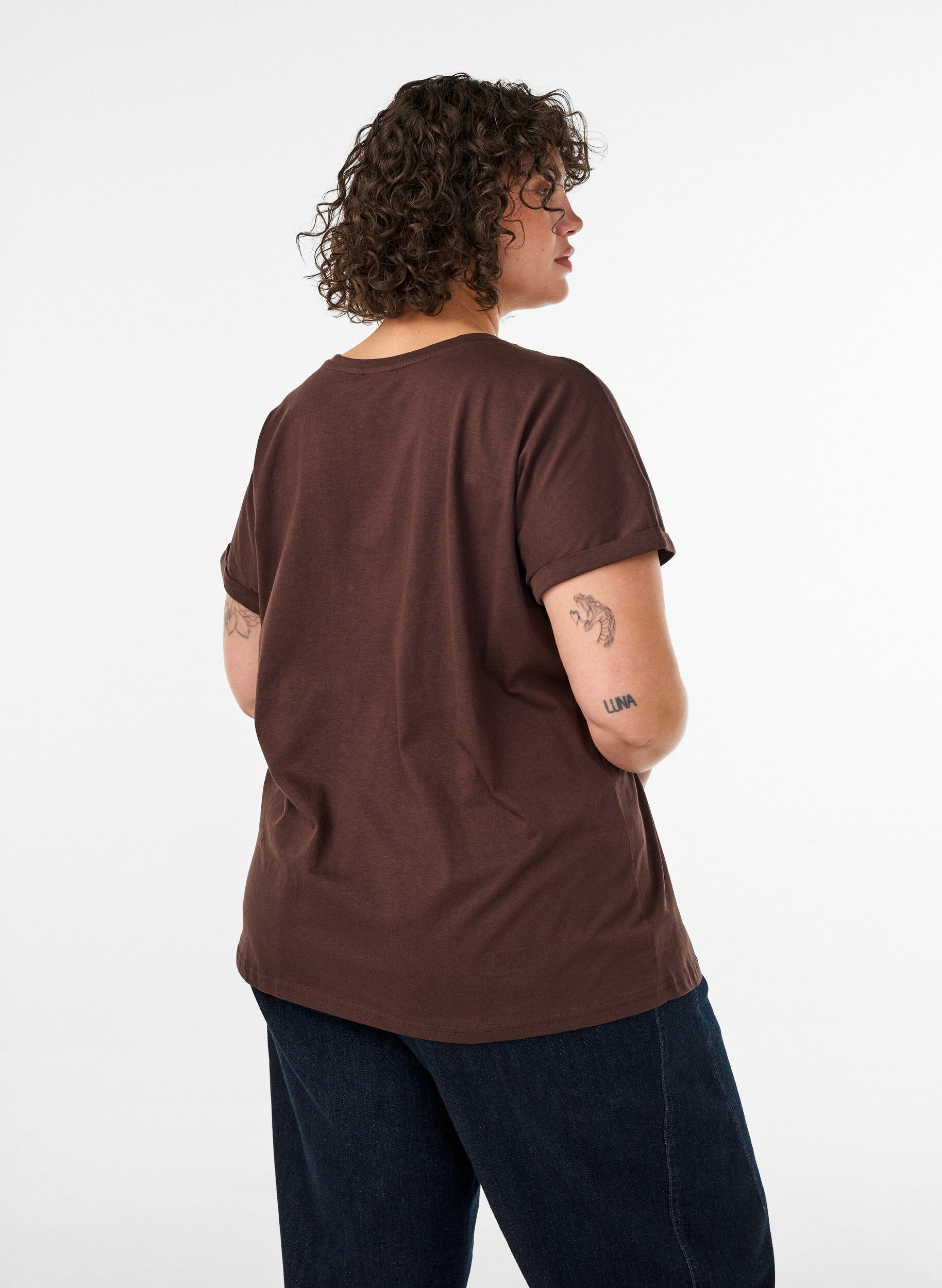 ZizziT-shirt i bomull med blommigt m&ouml;nster, Brun, Model image number 2