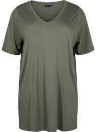 Enfärgad oversize t-shirt med v-hals, Thyme