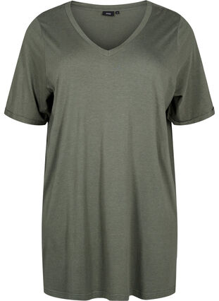 Enfärgad oversize t-shirt med v-hals, Thyme, Packshot image number 0