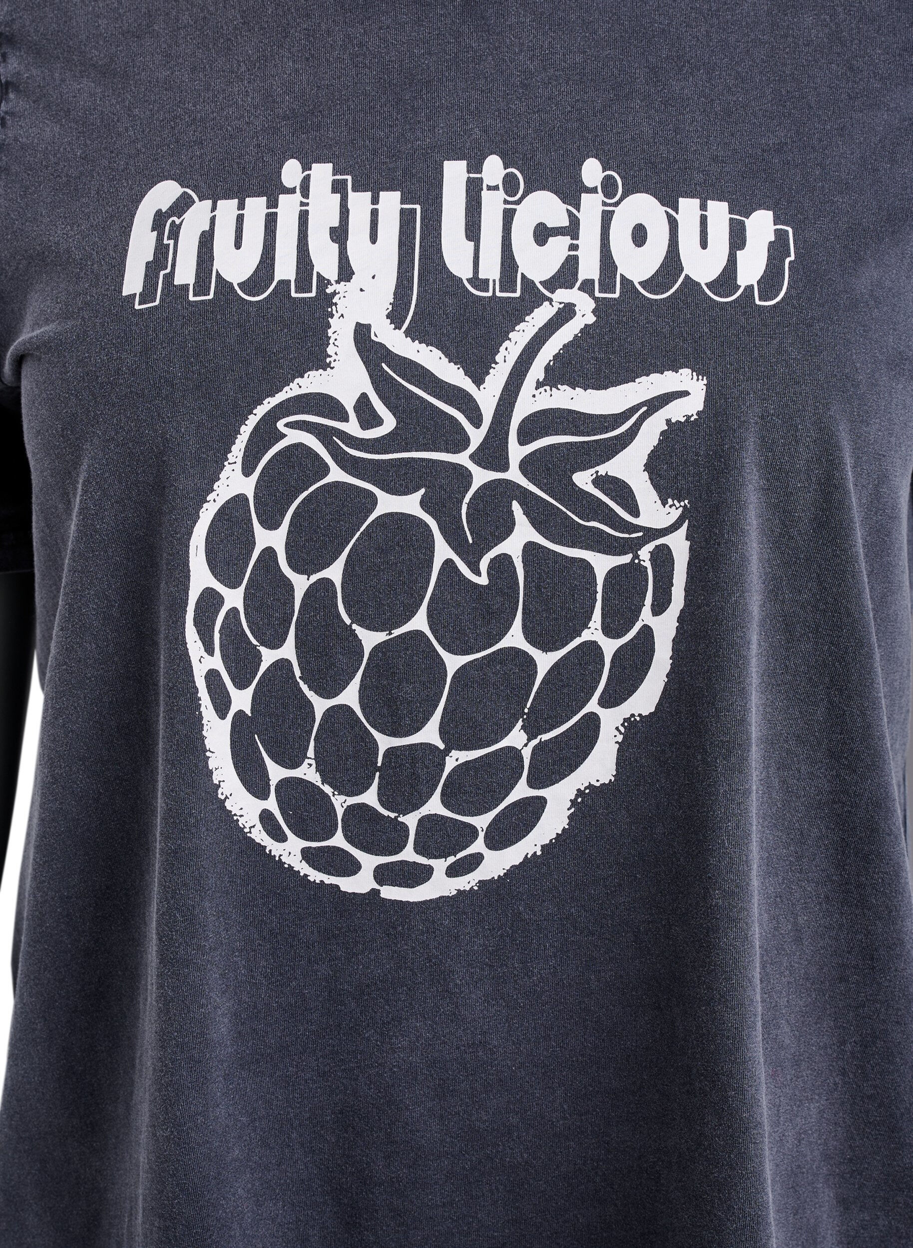 Zizzi T-shirt i ekologisk bomull med grafiskt tryck, Gr&aring;, Packshot image number 2