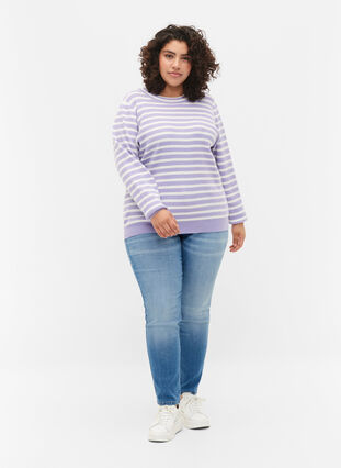 Randig ribbstickad tröja, Lavender Comb., Model image number 2