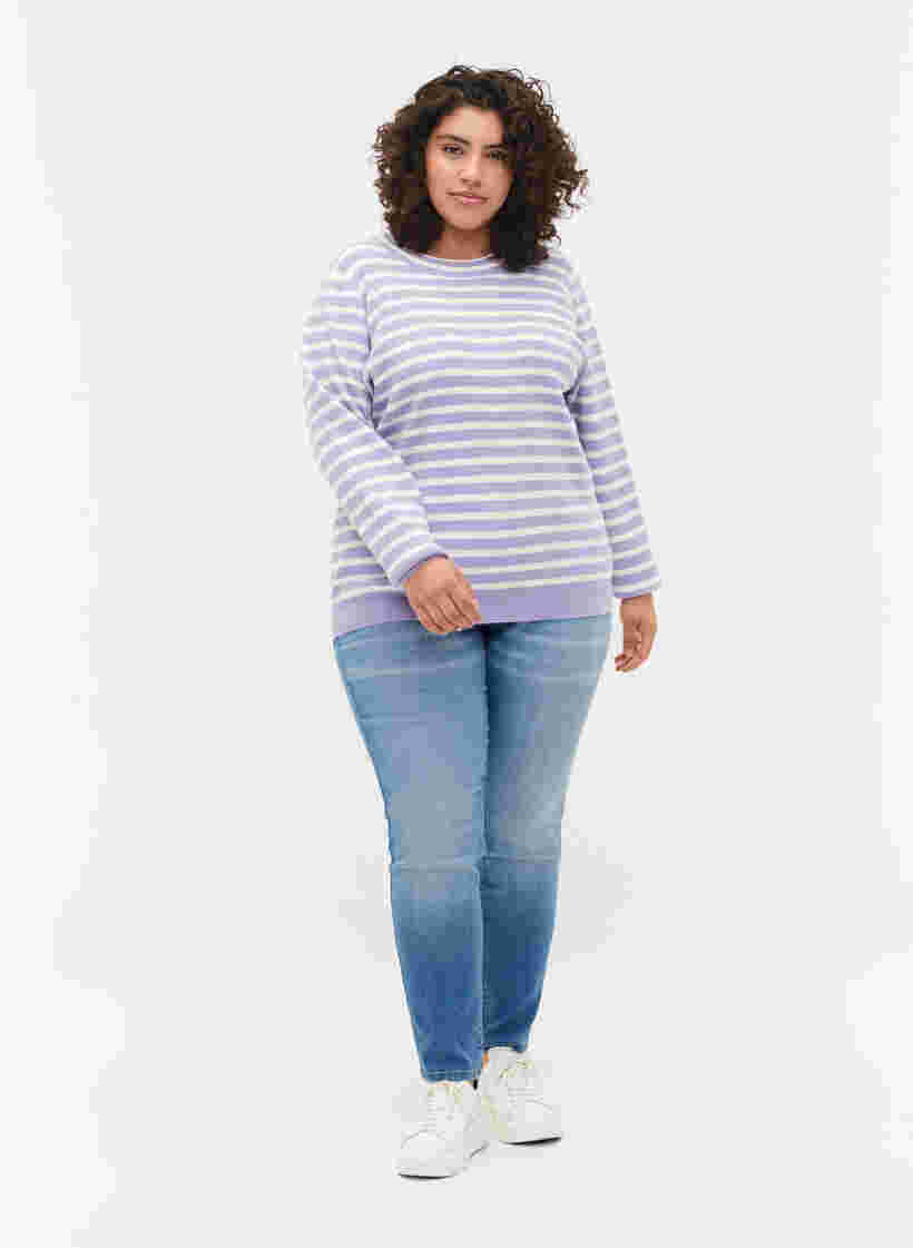 Randig ribbstickad tröja, Lavender Comb., Model image number 2
