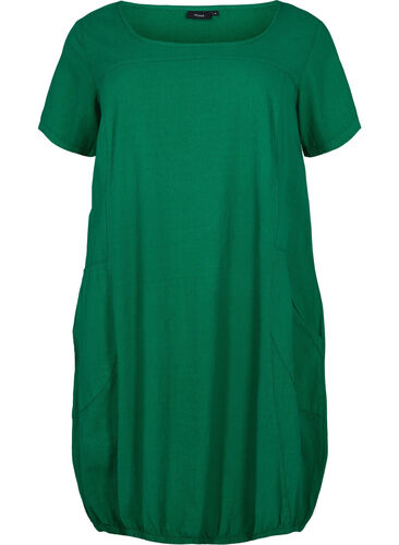Kortärmad klänning i bomull, Verdant Green, Packshot image number 0