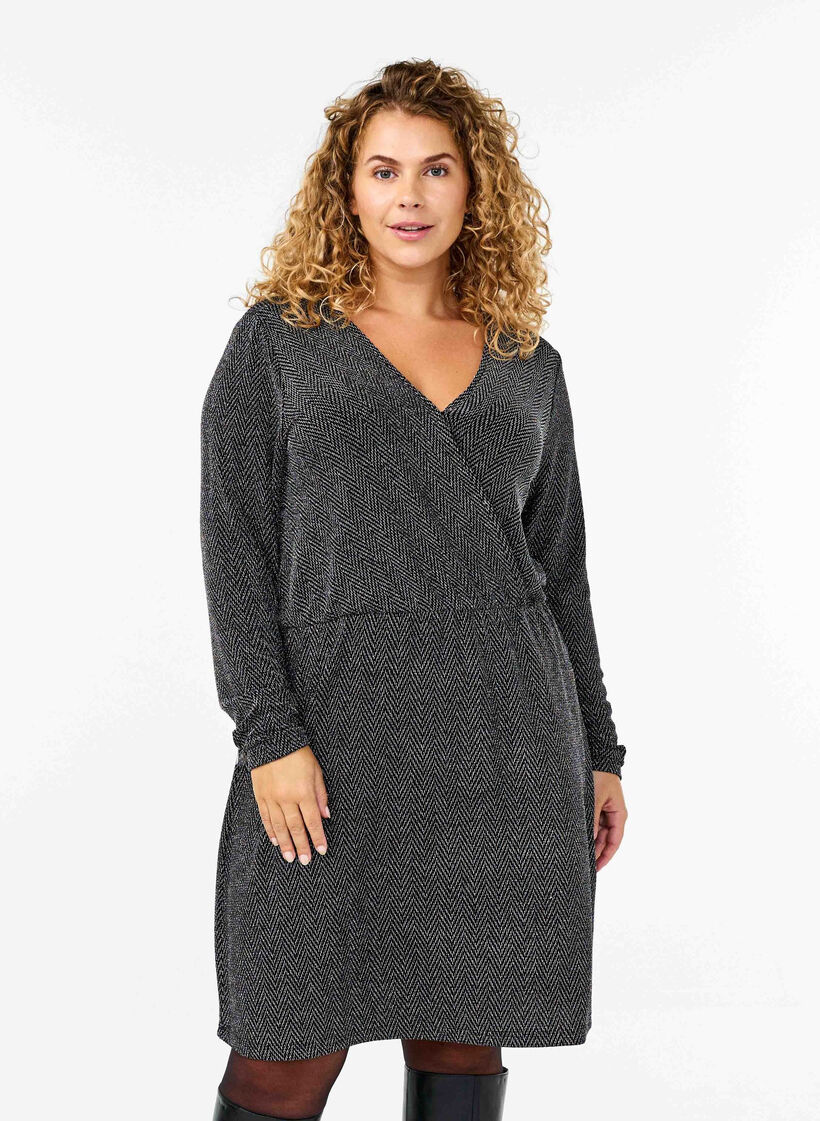 Glitterklänning med sicksackmönster, Silver ZigZagShimmer, Model image number 0