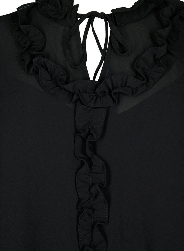 A-linjeformad chiffongklänning med volangdetaljer, Black, Packshot image number 2