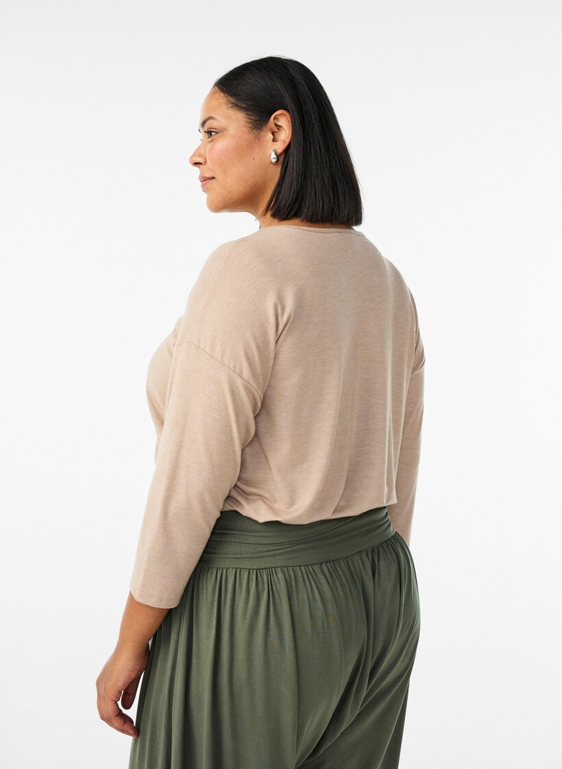 Jerseyblus med 3/4-&auml;rm, Beige, Model image number 2