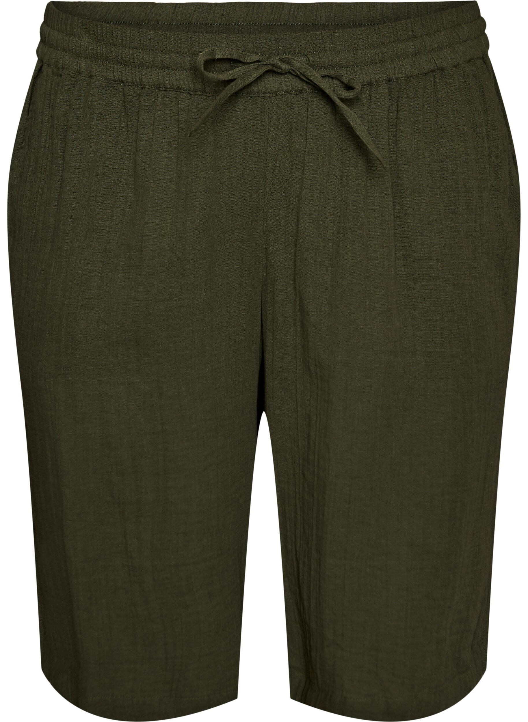 Zizzi L&ouml;sa shorts i bomullsmuslin med h&ouml;g midja, Gr&ouml;n, Packshot image number 0