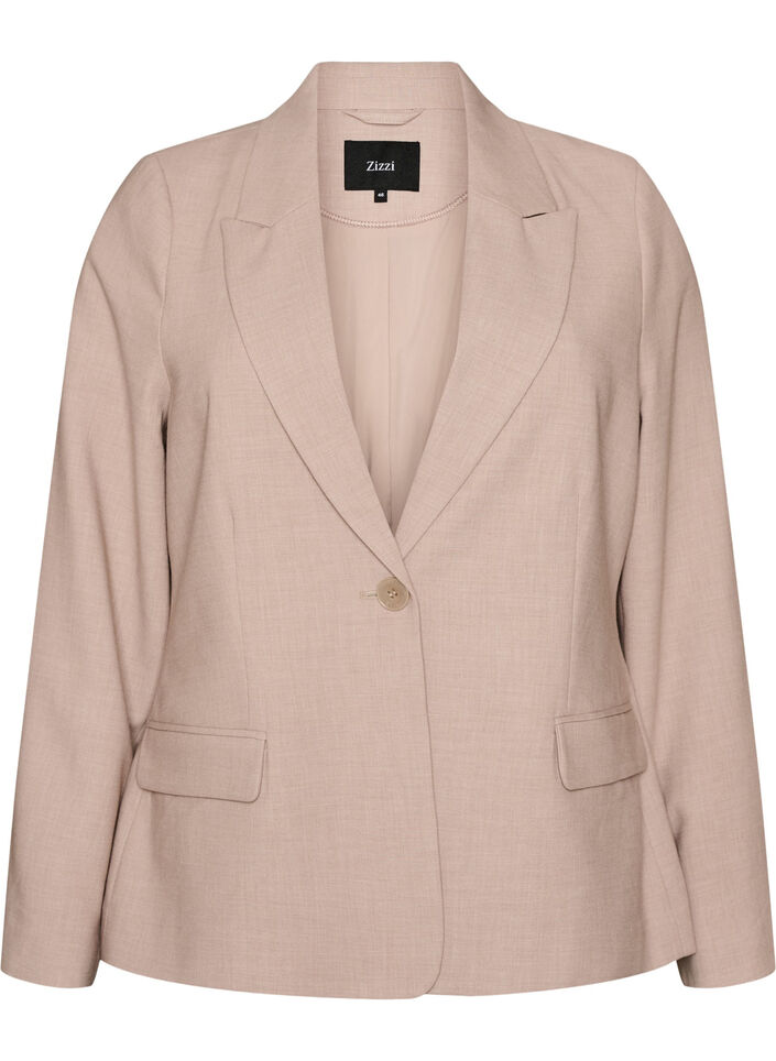 Klassisk blazer med enkelkn&auml;ppning och fickor, Beige, Packshot