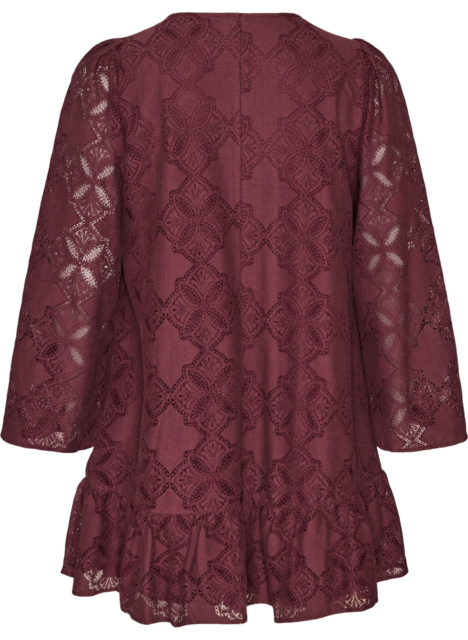 ZizziSpetskl&auml;nning med l&aring;nga &auml;rmar och volangkant, M&ouml;rk Bordeaux, Packshot image number 1