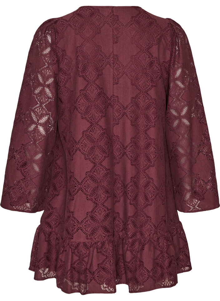 Spetskl&auml;nning med l&aring;nga &auml;rmar och volangkant, M&ouml;rk Bordeaux, Packshot image number 1