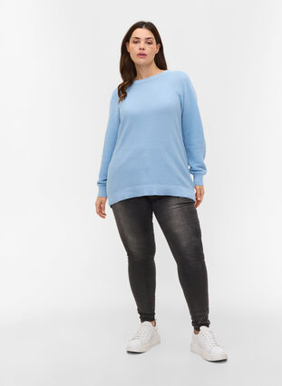 Långärmad stickad tröja i ekologisk bomull, Chambray Blue, Model image number 2