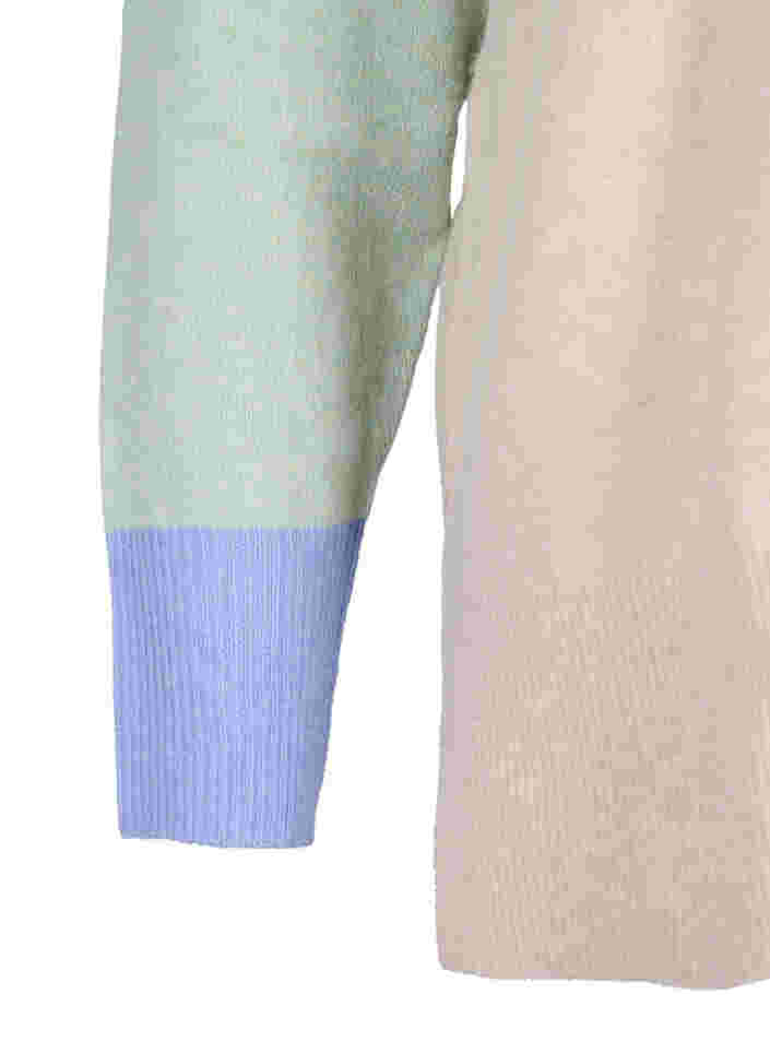 Stickad v-ringad tröja med färgblock, Pumice Stone Mel.Com, Packshot image number 3