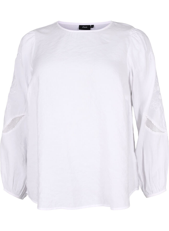 Blus i TENCEL™ Modal med broderidetaljer, Bright White, Packshot image number 0