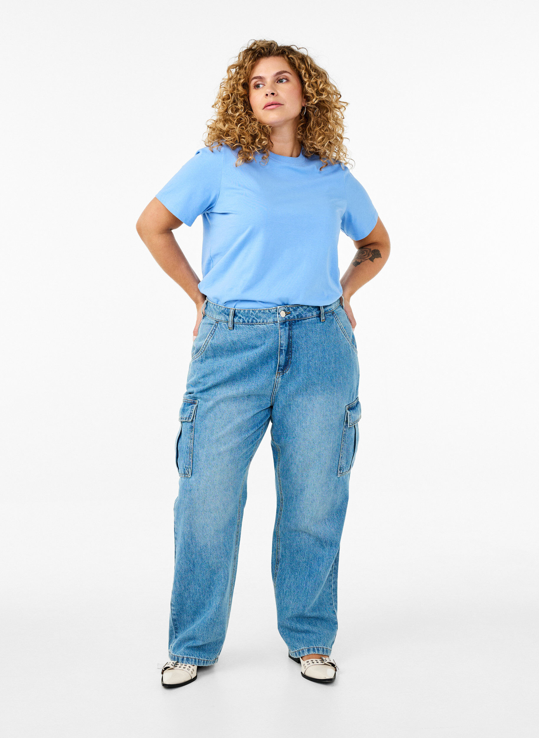 ZizziEnkel t-shirt i bomull med rund halsringning, Bl&aring;, Model image number 1