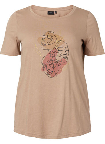 T-shirt i bomull med rund hals och tryck, Natural FACE, Packshot image number 0