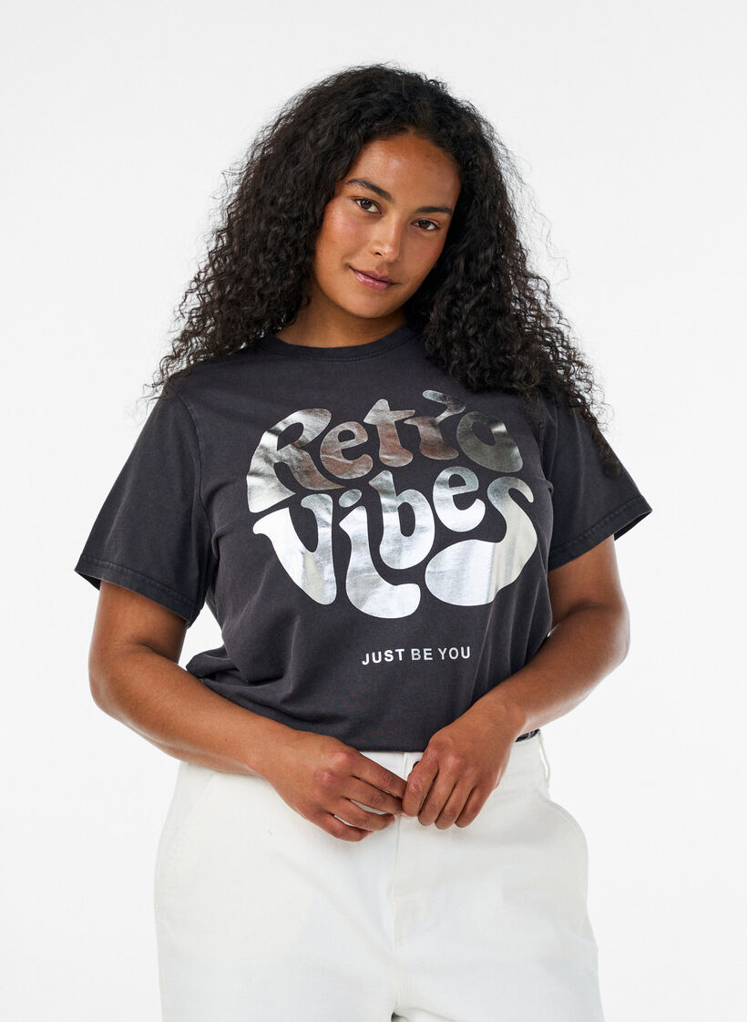 T-shirt i ekologisk bomull med grafiskt tryck, Svart, Model image number 0