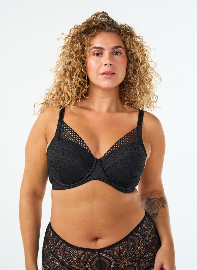 Spets-BH med vadderade kupor, Svart, Model image number 0