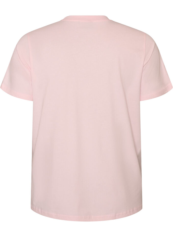 T-shirt i ekologisk bomull med tryck framtill, Rosa, Packshot image number 1