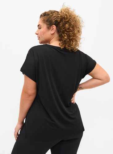 Kortärmad tränings t-shirt med mönstrad mesh, Black, Model image number 1