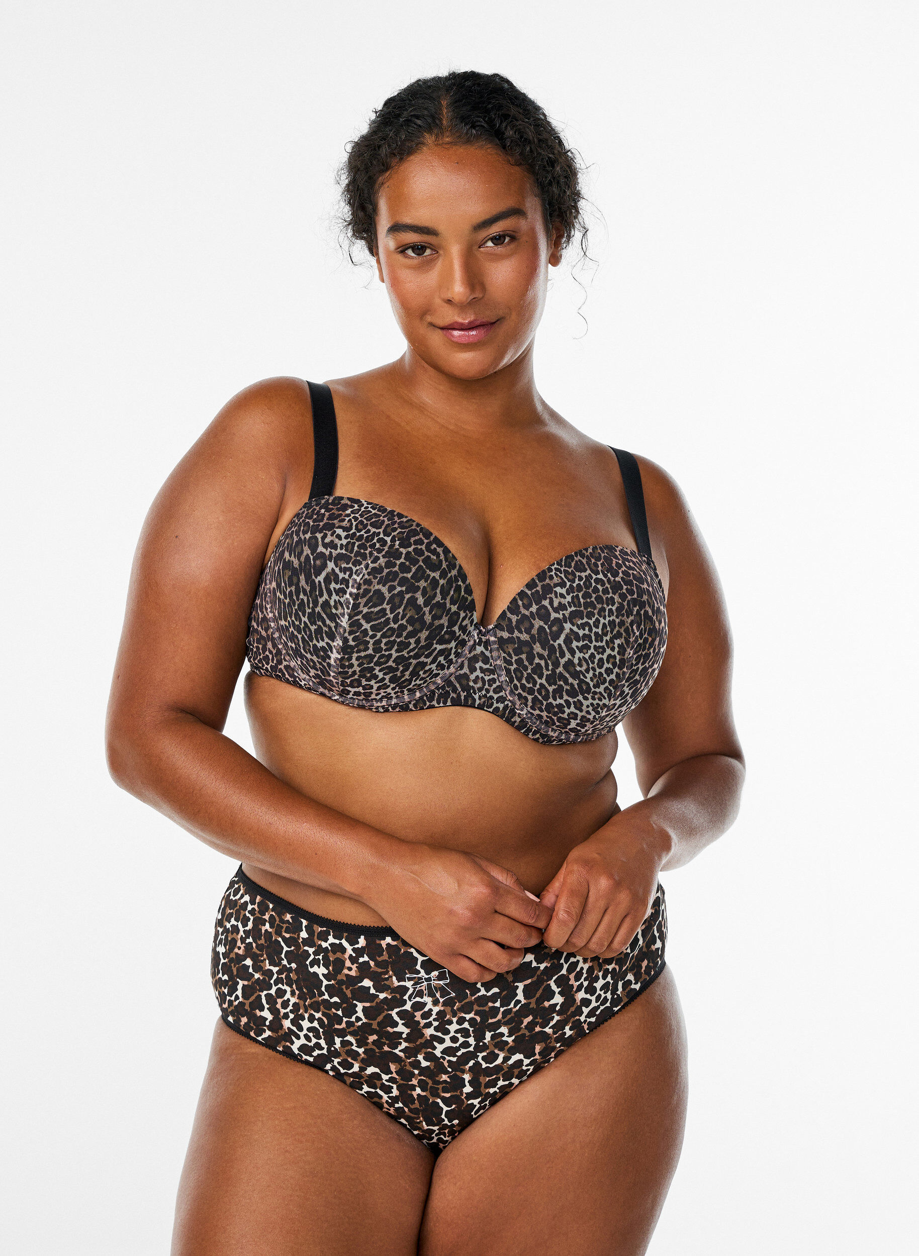 Zizzi Formpressad BH med leopardm&ouml;nstrad mesh, Brun, Model image number 1
