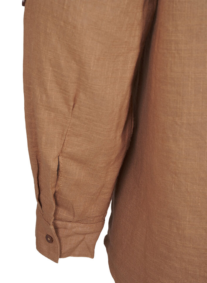 Skjortblus i bomull med v-ringning, Coca Mocha, Packshot image number 3