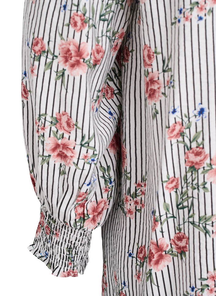 Blus med blommönster och knytdetalj, Svart, Packshot image number 3