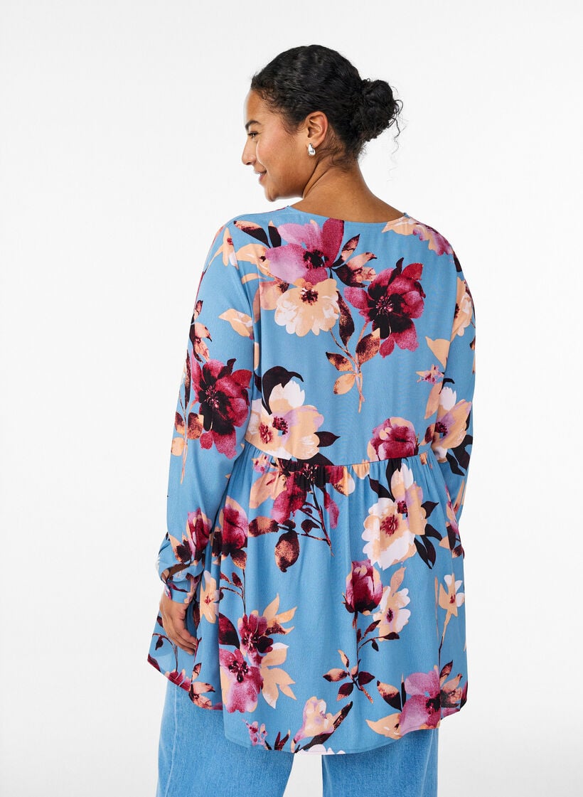 L&aring;ng&auml;rmad tunika med sk&auml;rning, Bl&aring;, Model image number 2