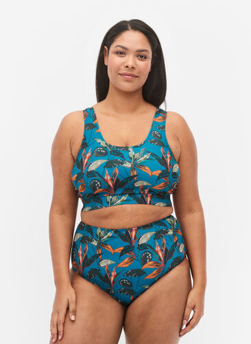 Bikinitrosa med hög midja och prickar, Leaf Print , Model image number 0